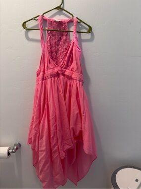 Guess Womans Pink Halter Lace-Back High-Low Dress